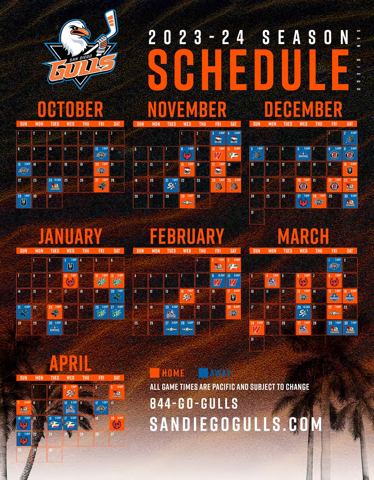 2023-24 San Diego Gulls Printable Schedule | San Diego Gulls